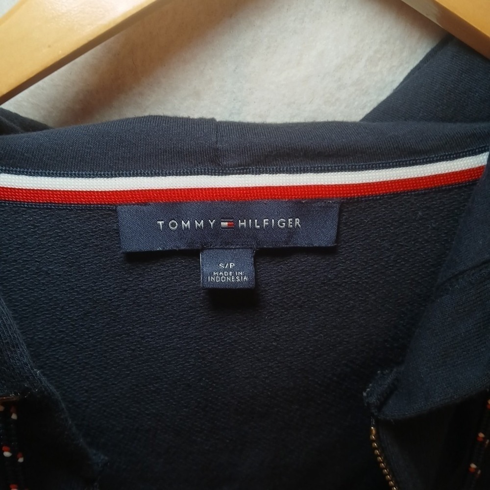 Tommy Hilfiger Womens Navy Blue Quarter Zip Hoodie Dress Stripe Sleeve Small - Picture 5 of 11